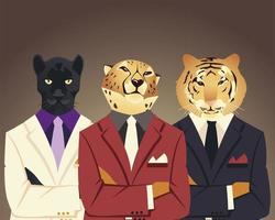 Menschenkunsttier, Leopardtiger und Pantherkatze im Anzug vektor