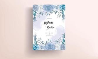 modernt bröllopsinbjudningskort med blå blommor vektor