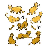 Katze und Hund Cartoon Zeichnung Set Design Vector Illustration.