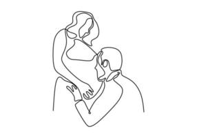 kontinuerlig enkel linje ritning av glad gravid kvinna och hennes man vektor