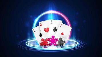 shine neon casino spelkort med pokerchips, neonhologram vektor