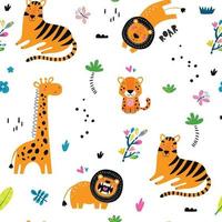 sömlöst barnsligt mönster med tecknade djungeldjur vektor