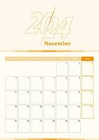 modern Vektor Vertikale Kalender Blatt zum November 2024, Planer im Englisch.