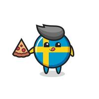 süße schwedische Flaggenabzeichenkarikatur, die Pizza isst vektor