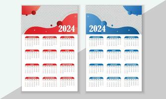 2024 engelsk typografisk kalander design mall. årlig planerare design. vecka börjar från söndag och röd blå abstrakt lutning. vektor