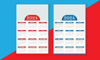 2024 engelsk typografisk kreativ kalander affisch. årlig planerare design. vecka börjar från söndag och röd blå abstrakt design. vektor