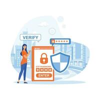 otp Authentifizierung sichern Nachprüfung einmal Passwort zum sichern Transaktion auf Digital Zahlung. eben Vektor modern Illustration