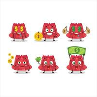 rot Pudding Karikatur Charakter mit süß Emoticon bringen Geld vektor