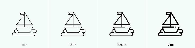 segeln Boot Symbol. dünn, Licht, regulär und Fett gedruckt Stil Design isoliert auf Weiß Hintergrund vektor