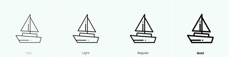 segelbåt ikon. tunn, ljus, regelbunden och djärv stil design isolerat på vit bakgrund vektor