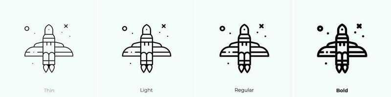 Rakete Symbol. dünn, Licht, regulär und Fett gedruckt Stil Design isoliert auf Weiß Hintergrund vektor