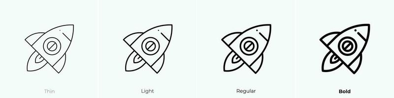 raket ikon. tunn, ljus, regelbunden och djärv stil design isolerat på vit bakgrund vektor