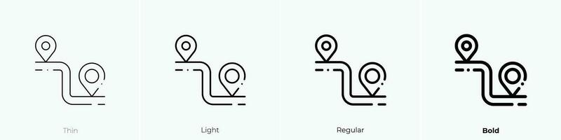 Route Symbol. dünn, Licht, regulär und Fett gedruckt Stil Design isoliert auf Weiß Hintergrund vektor