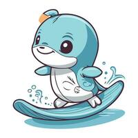 süß Karikatur Baby Hai Reiten ein Surfbrett. Vektor Illustration.