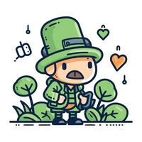 st. patricks dag. söt pyssling i de skog. vektor illustration.