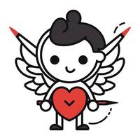 söt cupid ängel med hjärta och pil tecknad serie vektor illustration grafisk design
