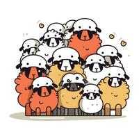 tecknad serie fåren grupp. vektor illustration av söt tecknad serie fåren.