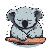 söt koala sovande på en logga. vektor tecknad serie illustration.