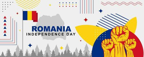 rumänisch Unabhängigkeit Tag Banner gefeiert auf Dezember 1, rumänisch National Tag Banner mit Flagge, Karte und geballt Faust im klassisch retro Thema Stil. Vektor Illustration