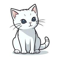 söt tecknad serie vit katt på en vit bakgrund. vektor illustration.