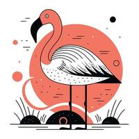 flamingo platt illustration. flamingo på en bakgrund av geometrisk former vektor