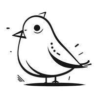 vektor illustration av en söt tecknad serie fågel på en vit bakgrund. svart och vit.