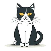 söt tecknad serie svart och vit katt Sammanträde på vit bakgrund. vektor illustration.