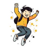 Lycklig pojke Hoppar i de luft. vektor illustration på vit bakgrund.