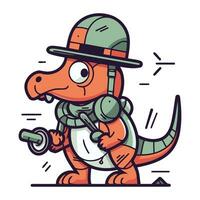 Karikatur Krokodil im ein Safari Hut mit ein Pistole. Vektor Illustration