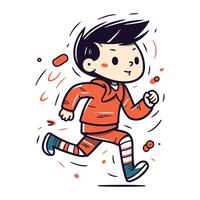 Laufen Junge im rot Sportbekleidung. Vektor Hand gezeichnet Illustration.