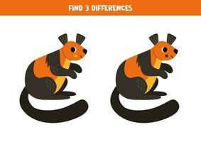 finden 3 Unterschiede zwischen zwei süß Karikatur Riese Eichhörnchen. vektor