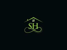 verklig egendom sh lyx logotyp, minimalistisk byggnad sh logotyp ikon för hus vektor