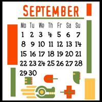 ein Platz Kalender Seite zum September 2024 mit ein Grün geometrisch Drachen. isoliert auf ein Weiß Hintergrund. das Symbol von das Jahr von das Drachen. ein Drachen mit Herbst Blätter. Vektor Illustration. Farbe