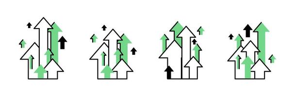oben Pfeile. ein einstellen mit ein groß Nummer von Objekte. ziehen um nach vorne, Werdegang Förderung, steigend Preise. Vektor Bild isoliert auf ein Weiß Hintergrund