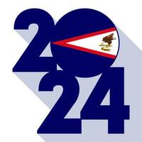 glücklich Neu Jahr 2024, lange Schatten Banner mit amerikanisch Samoa Flagge innen. Vektor Illustration.