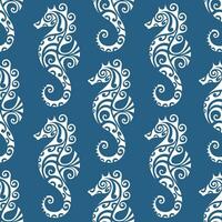 sömlös mönster med sjöhäst maori stil. blå färger vektor