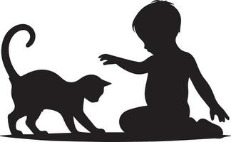 Kind spielen mit Katze Vektor Silhouette Illustration schwarz Farbe