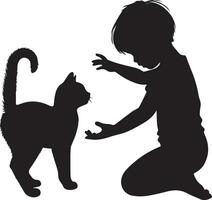 barn spelar med katt vektor silhuett illustration 5