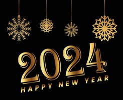 2024 glücklich Neu Jahr abstrakt Gold Design Urlaub Vektor Logo Symbol Illustration mit schwarz Hintergrund