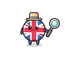 Das Maskottchen des süßen Flaggenabzeichens des Vereinigten Königreichs als Detektiv vektor
