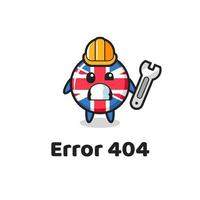 Fehler 404 mit dem niedlichen Flaggen-Maskottchen des Vereinigten Königreichs vektor