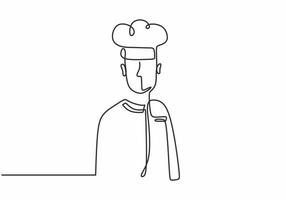 durchgehende einzeilige Zeichnung eines selbstbewussten Kochs vektor