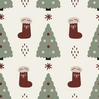 Weihnachten Jahrgang nahtlos Muster mit Baum und Strumpf vektor