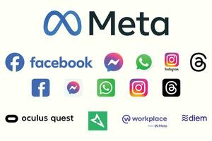 meta logotyper. Facebook, budbärare, whatsapp, Instagram, trådar vektor