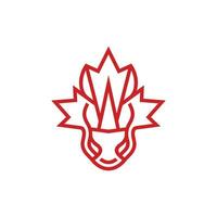 abstrakt noshörning huvud med lönn blad linje modern illustration logotyp design, röd lönn blad, kanada symbol, röd kanadensisk lönn blad vektor