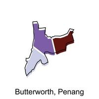 Vektor Karte Stadt von Butterwert Penang Design Vorlage, hoch detailliert Illustration Land im Asien