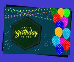 Lycklig födelsedag till du text med ballong och konfetti dekoration element för födelse dag firande hälsning kort design. vektor illustration