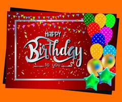 glücklich Geburtstag zu Sie Text mit Ballon und Konfetti Dekoration Element zum Geburt Tag Feier Gruß Karte Design. Vektor Illustration