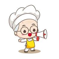 süß Großvater Koch Karikatur halten Megaphon. Opa Kochen Logo Vektor Kunst. Menschen Essen Symbol Konzept. Restaurant und hausgemacht kulinarisch Logo