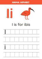 spårande alfabet brev för ungar. djur- alfabet. jag är för ibis. vektor